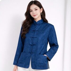 Eastern Collection Reversible Asian Jacket XL Royal Blue/Yellow Mandarin Collar